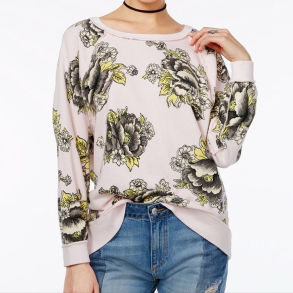 Free People Tops - Free People Pink Floral Sweatshirt